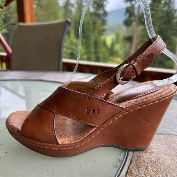 boc Shoes - Boc Natty Wedge Leather Sandal Womens Size 6 Natural Brown Open Toe Criss Cross